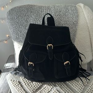 Black suede fringe backpack purse!